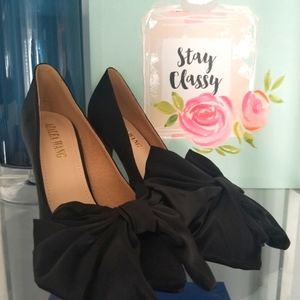 Black Azalea Wang Satin Bow Pumps